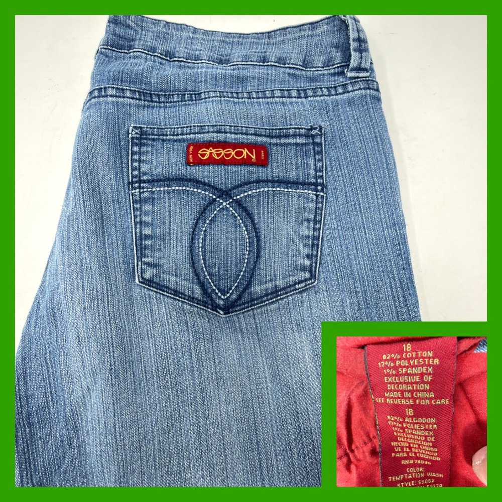 Sasson Jeans Womens 18 Straight Leg Hustle Temptation‎ Wash Stretch Denim Blue